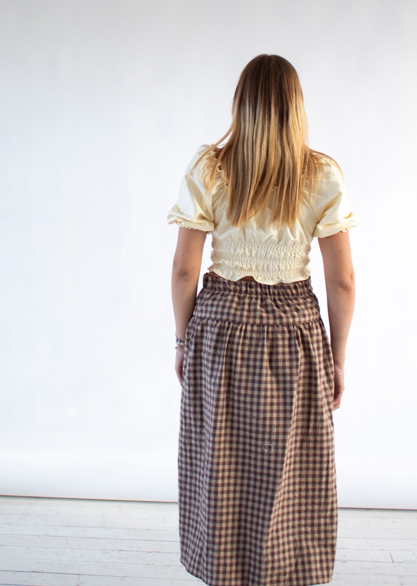 Louisa Camel and Brown Gingham Skirt