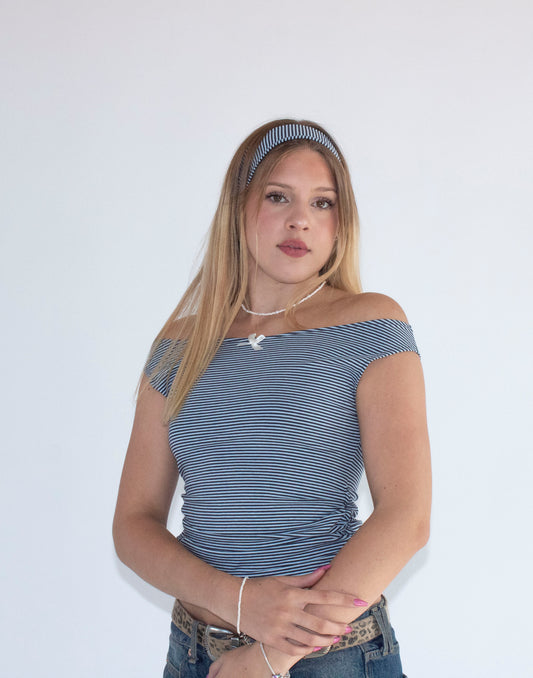 Stripe Jersey Blue Stretch Headband