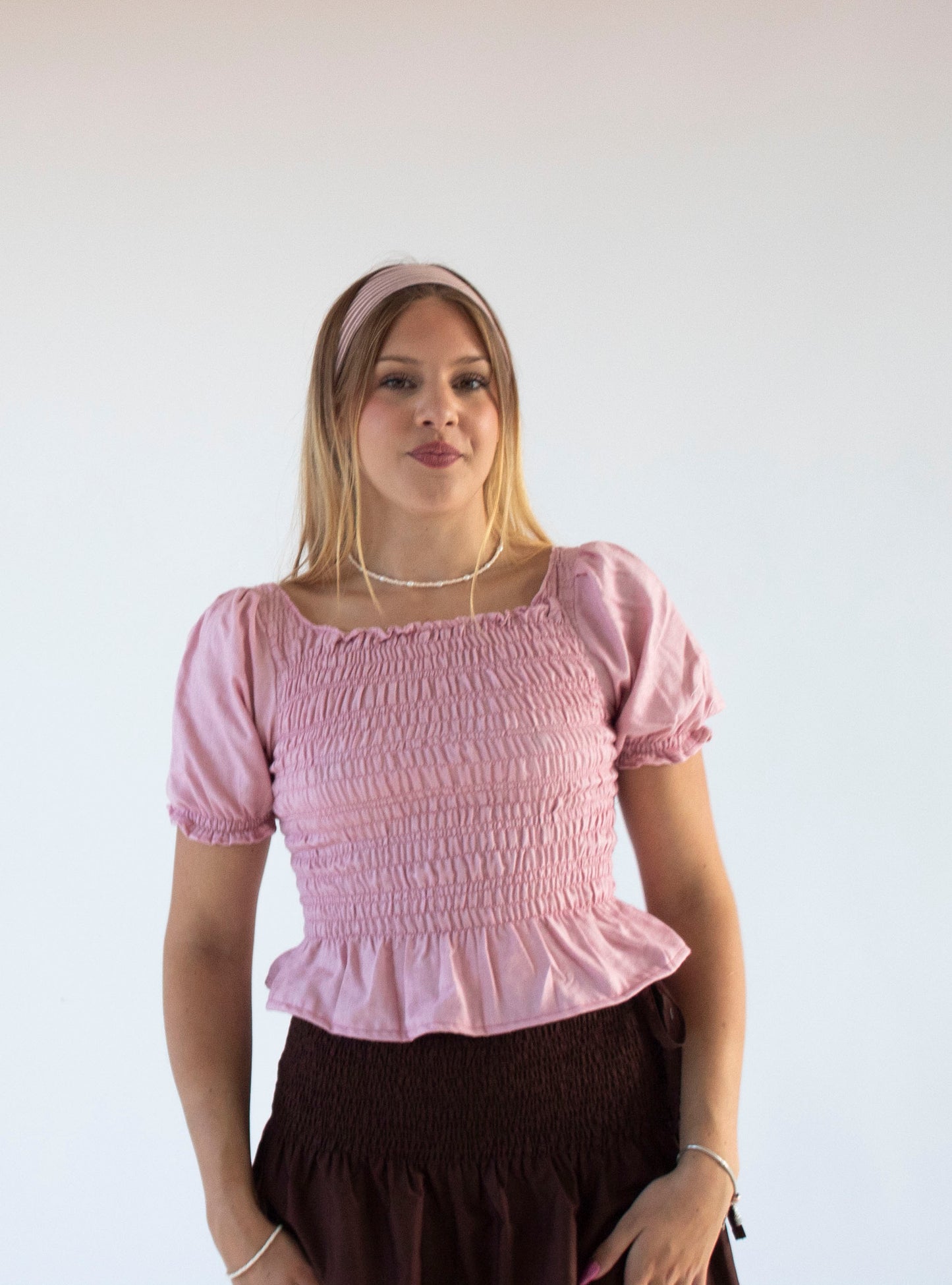 Anabelle Pink Smocked Top