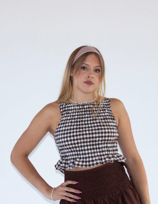 Dorothy Brown Gingham Smocked Top