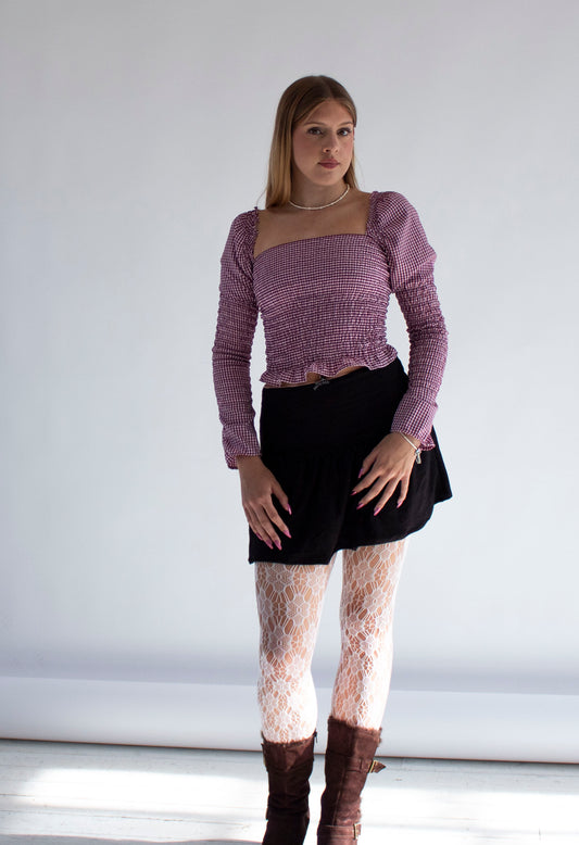 Arabella Smocked Pink Gingham Long Sleeve Top