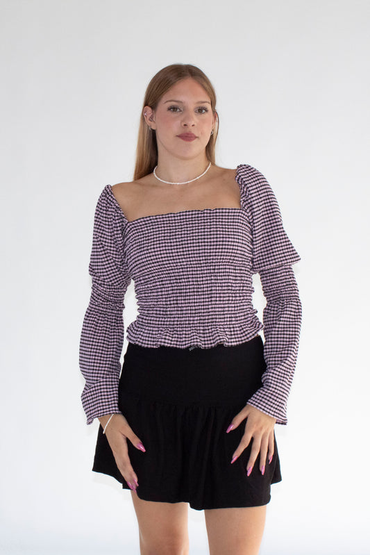 Elouise Smocked Pink Gingham Long Sleeve Top