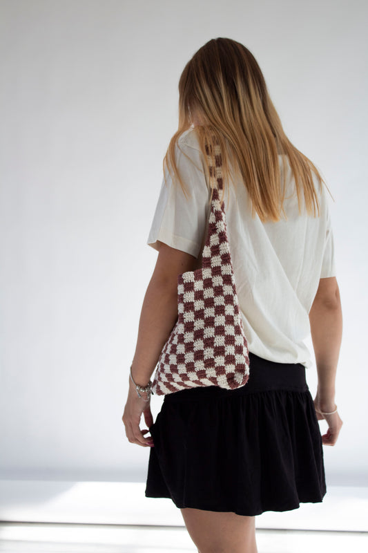 Brown Chequered Crochet Bag