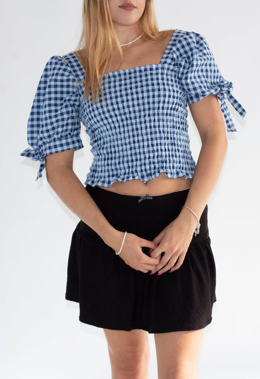 Cassandra Smocked Blue Gingham Top