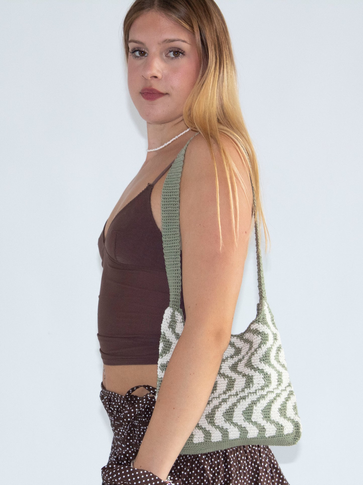 Sage Green Crochet Swirl Bag