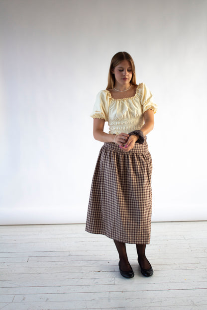 Louisa Camel and Brown Gingham Skirt
