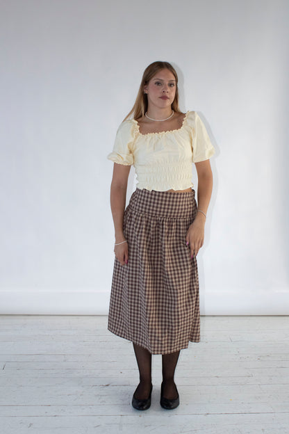 Louisa Camel and Brown Gingham Skirt