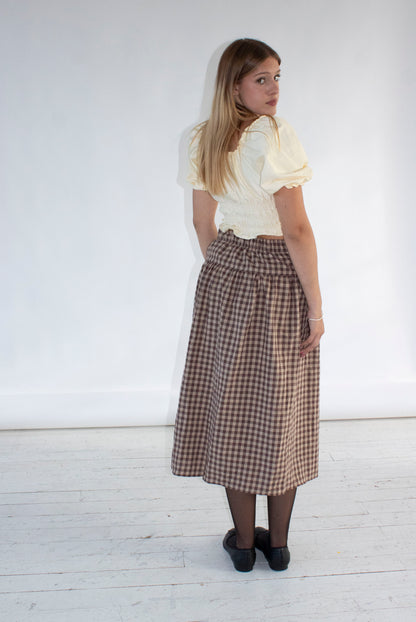 Louisa Camel and Brown Gingham Skirt