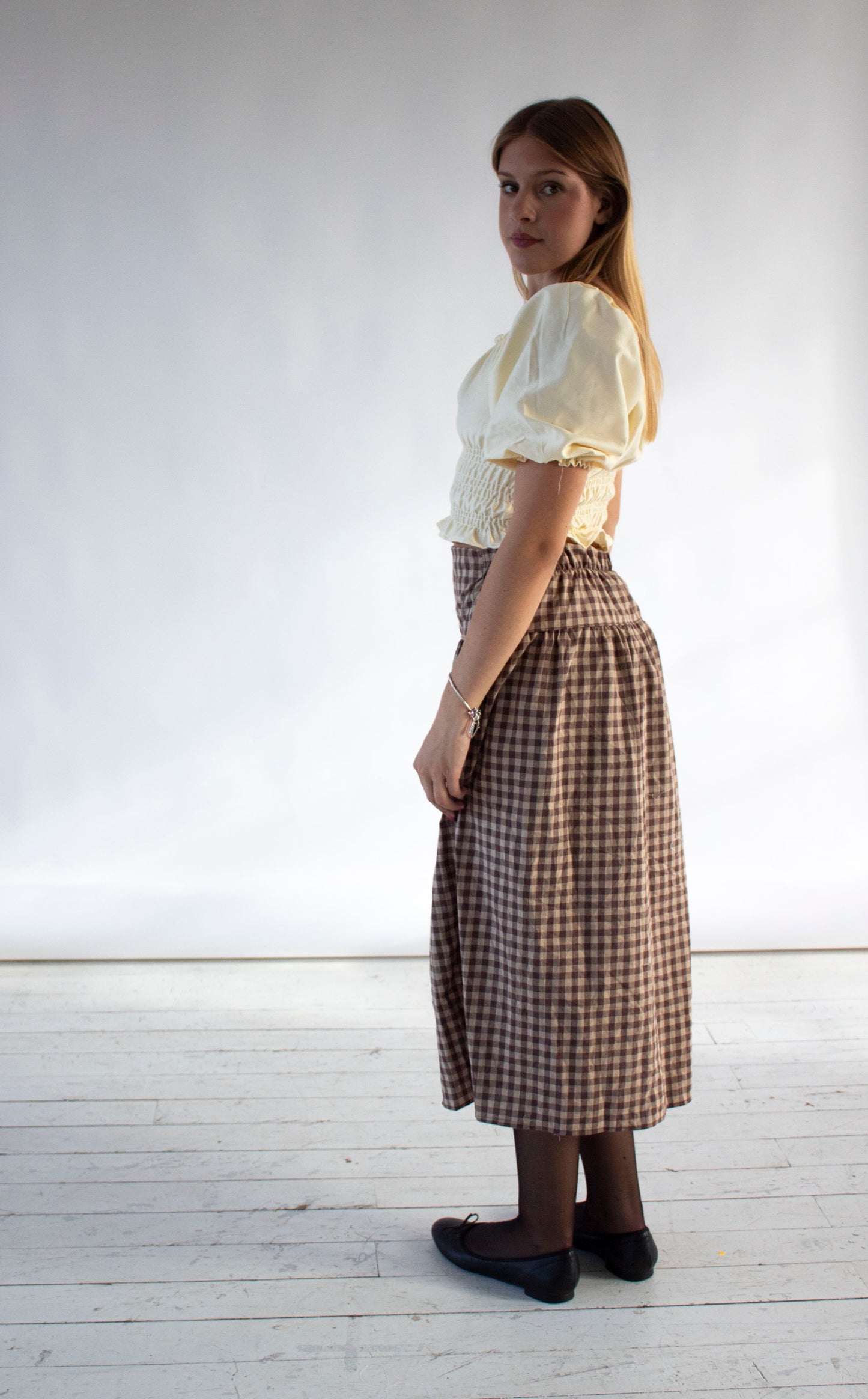 Louisa Camel and Brown Gingham Skirt