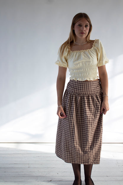 Louisa Camel and Brown Gingham Skirt