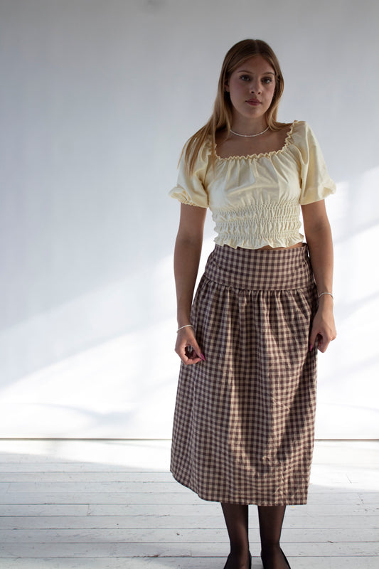 Louisa Camel and Brown Gingham Skirt