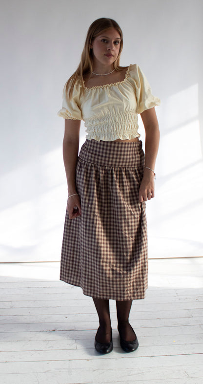 Louisa Camel and Brown Gingham Skirt