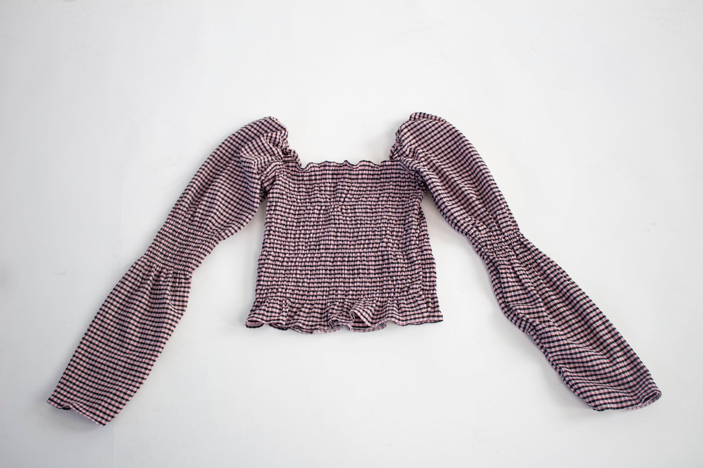 Elouise Smocked Pink Gingham Long Sleeve Top