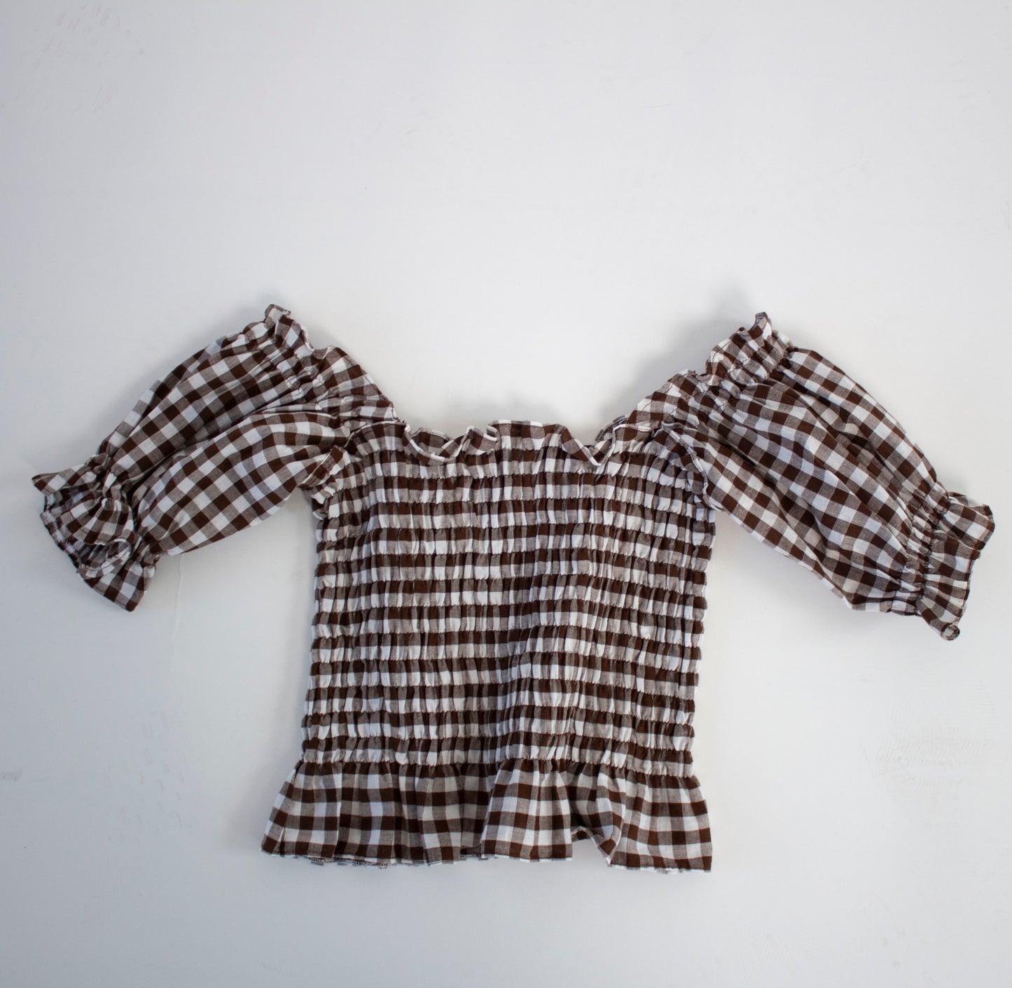 Bella Gingham Brown Smocked Top