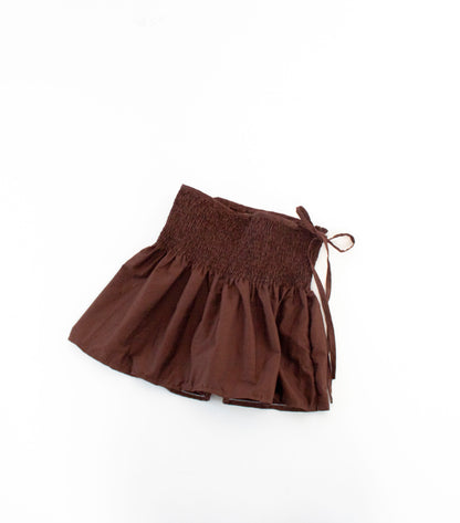 Rosa Brown Smocked Tie Bow Skirt