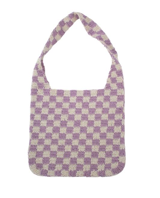 Lilac Chequered Crochet Bag