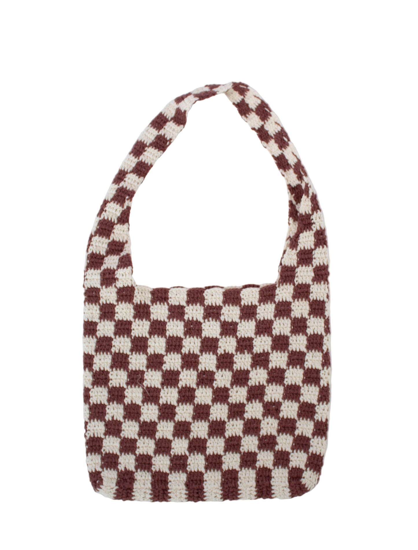 Brown Chequered Crochet Bag