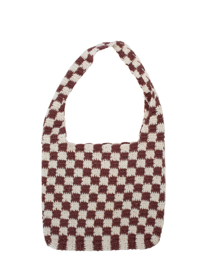 Brown Chequered Crochet Bag