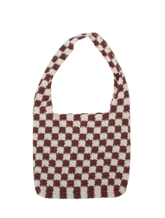Brown Chequered Crochet Bag