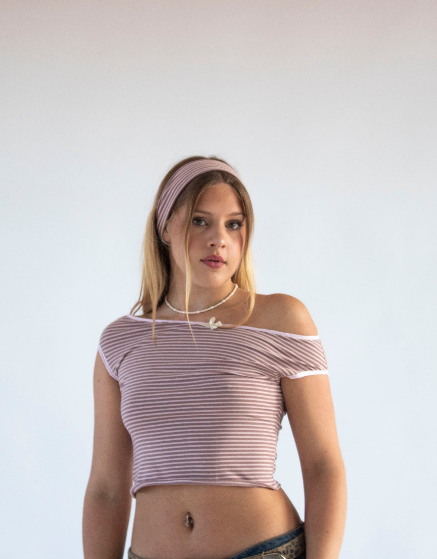 Stripe Jersey Pink Stretch Headband