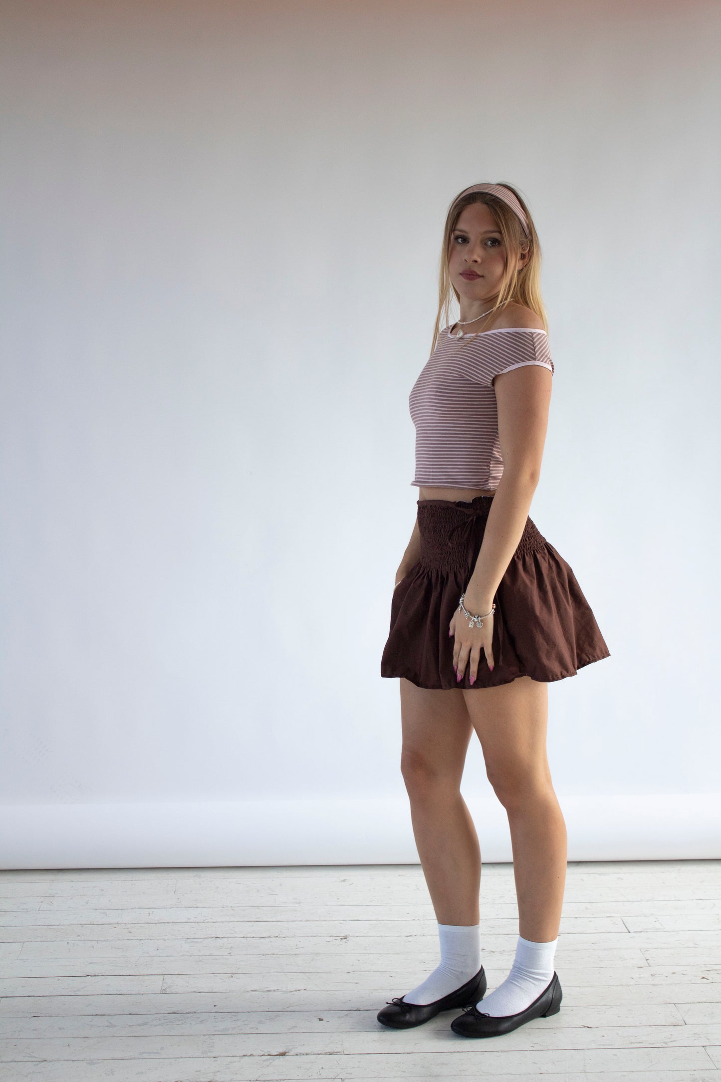 Rosa Brown Smocked Tie Bow Skirt