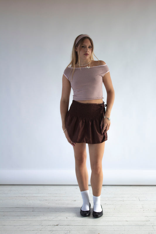 Rosa Brown Smocked Tie Bow Skirt