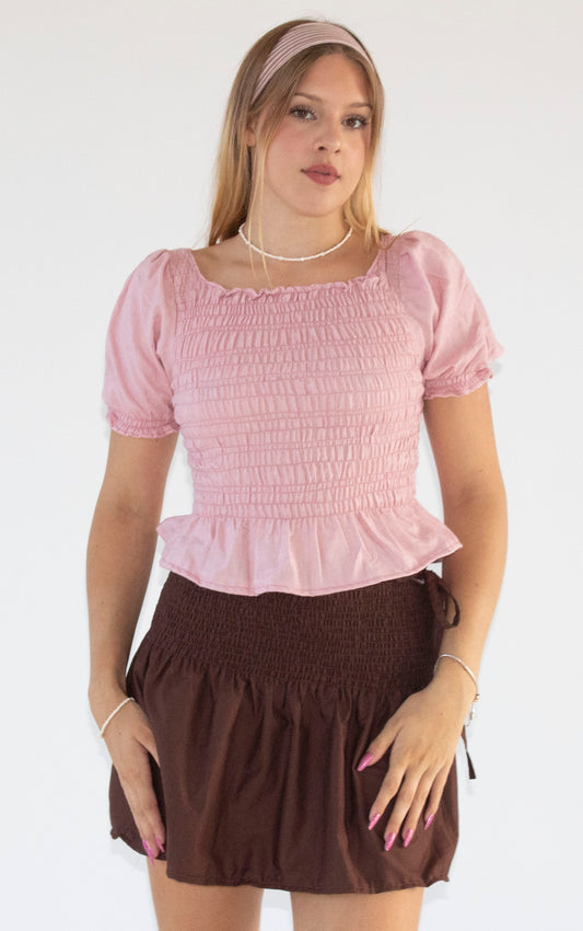 Anabelle Pink Smocked Top