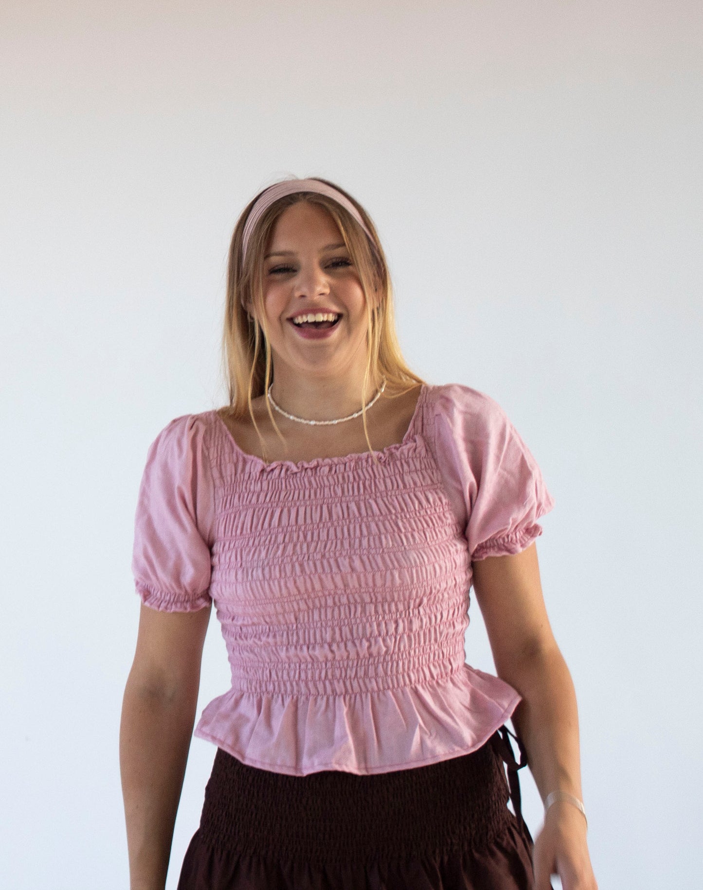 Anabelle Pink Smocked Top