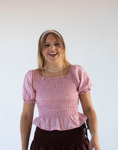 Anabelle Pink Smocked Top