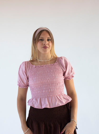 Anabelle Pink Smocked Top
