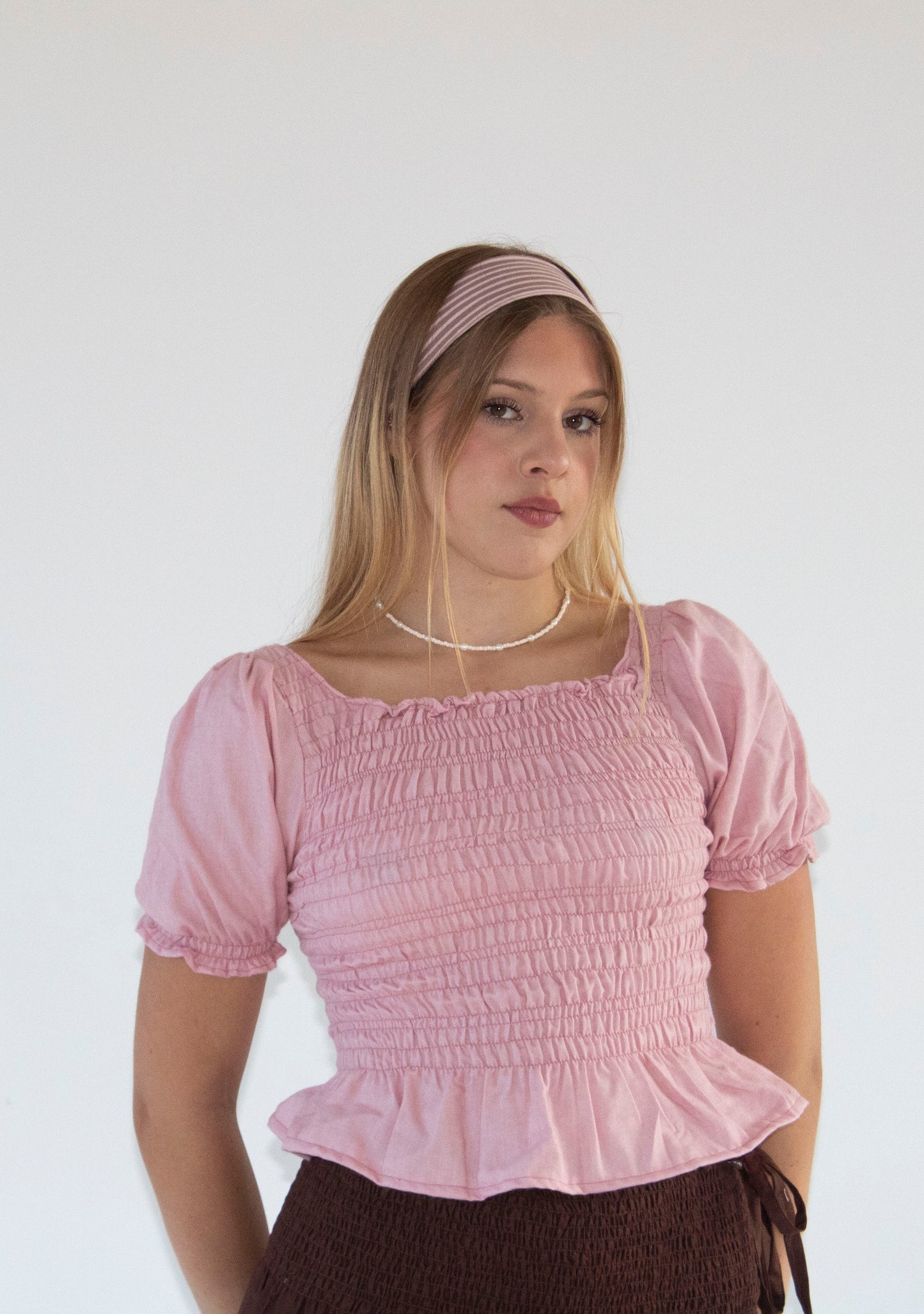 Anabelle Pink Smocked Top