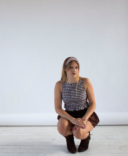Dorothy Brown Gingham Smocked Top