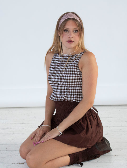 Dorothy Brown Gingham Smocked Top