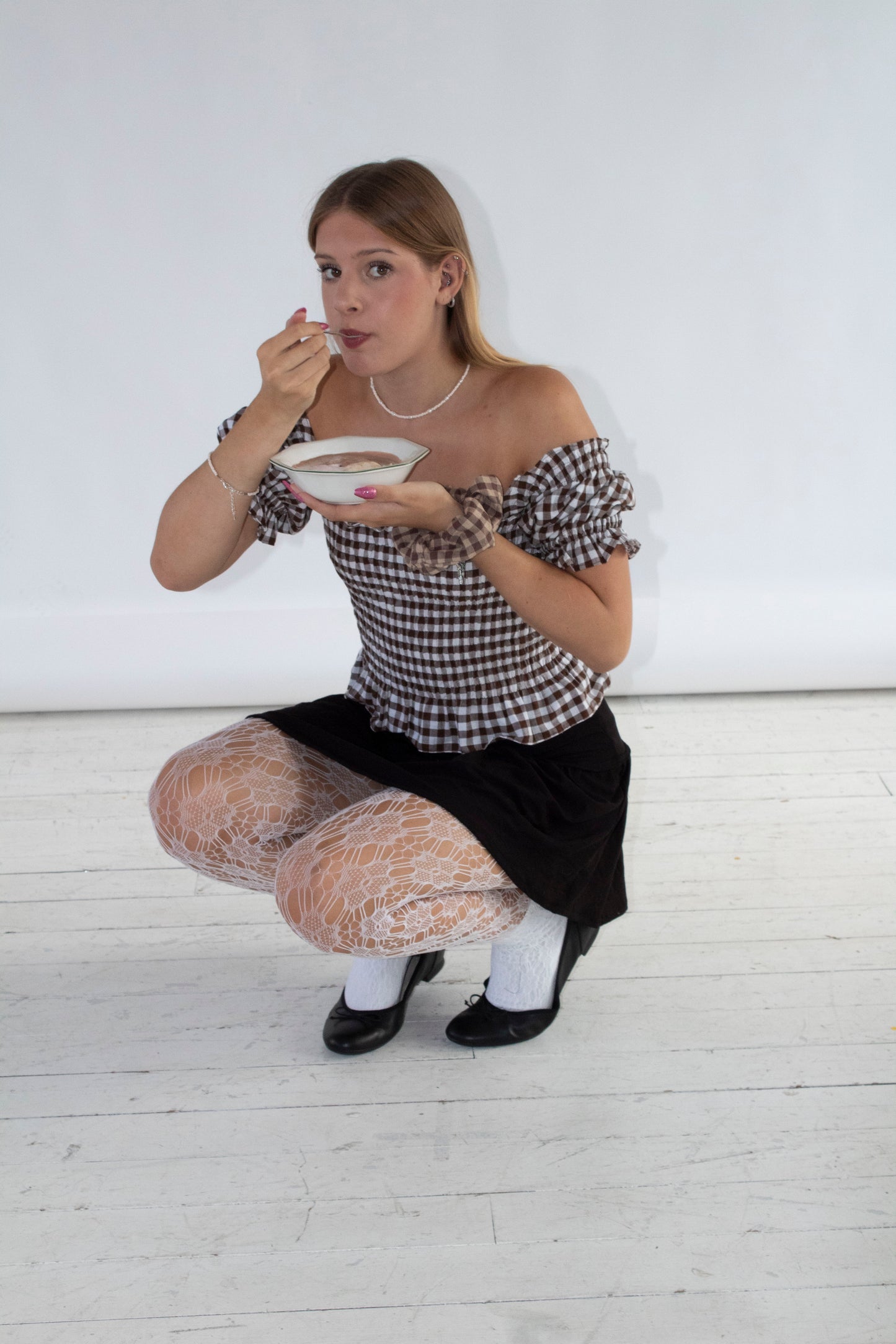 Bella Gingham Brown Smocked Top