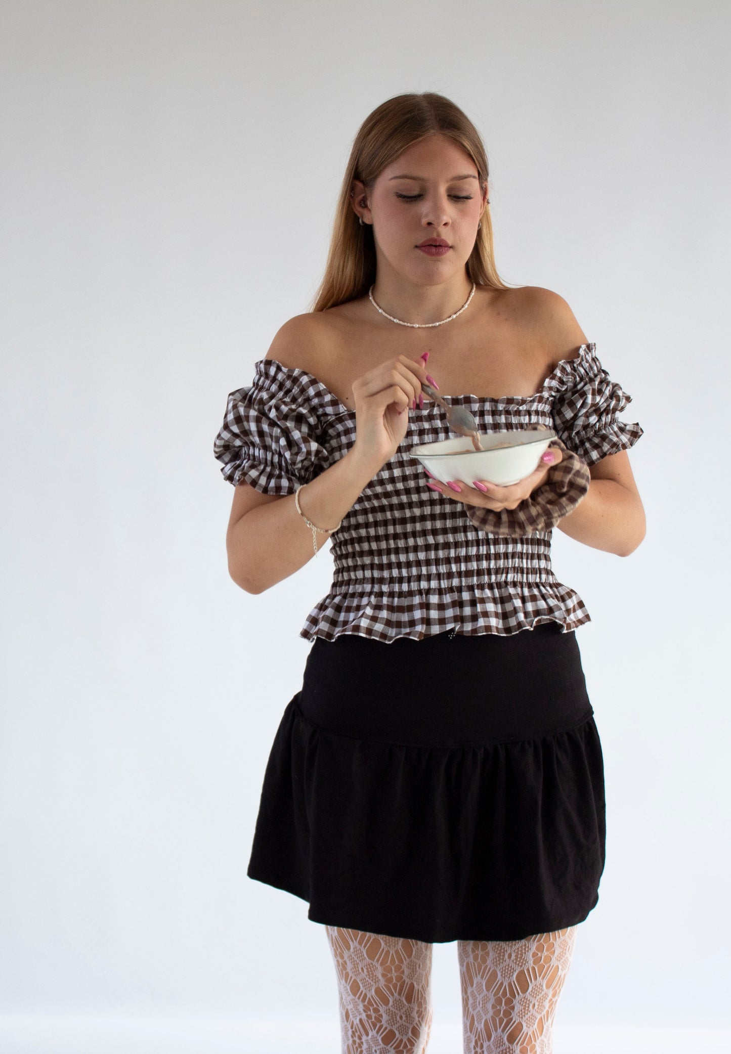 Bella Gingham Brown Smocked Top