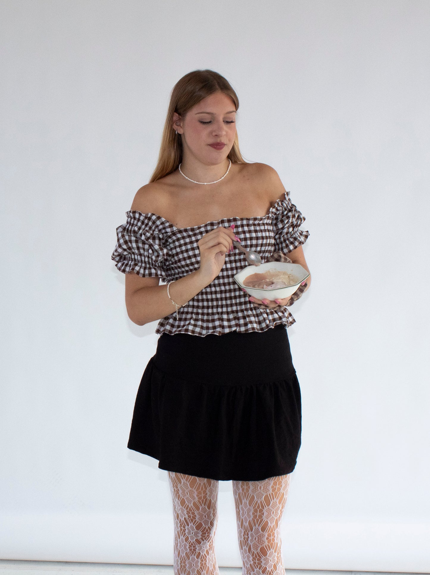 Bella Gingham Brown Smocked Top