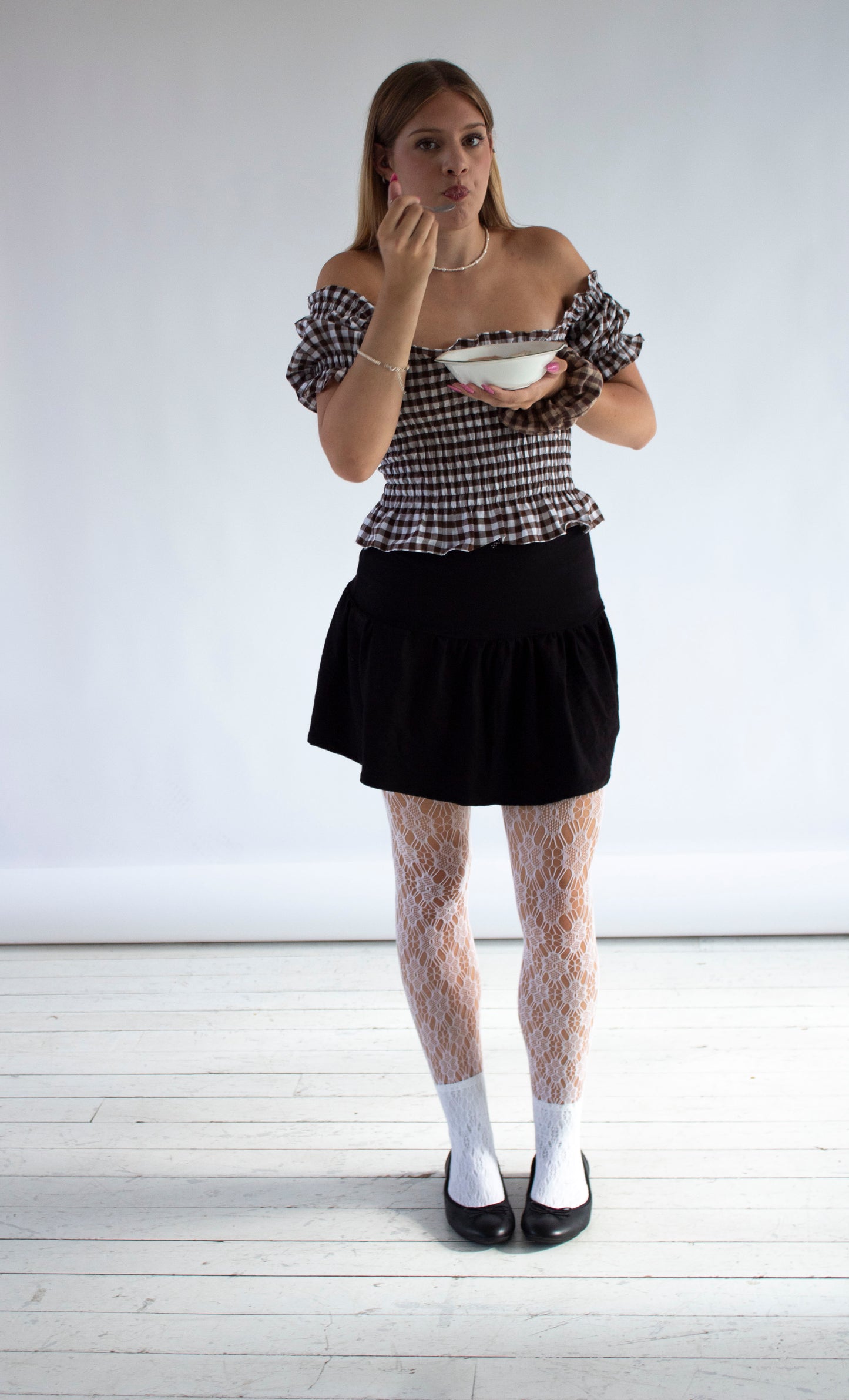 Bella Gingham Brown Smocked Top