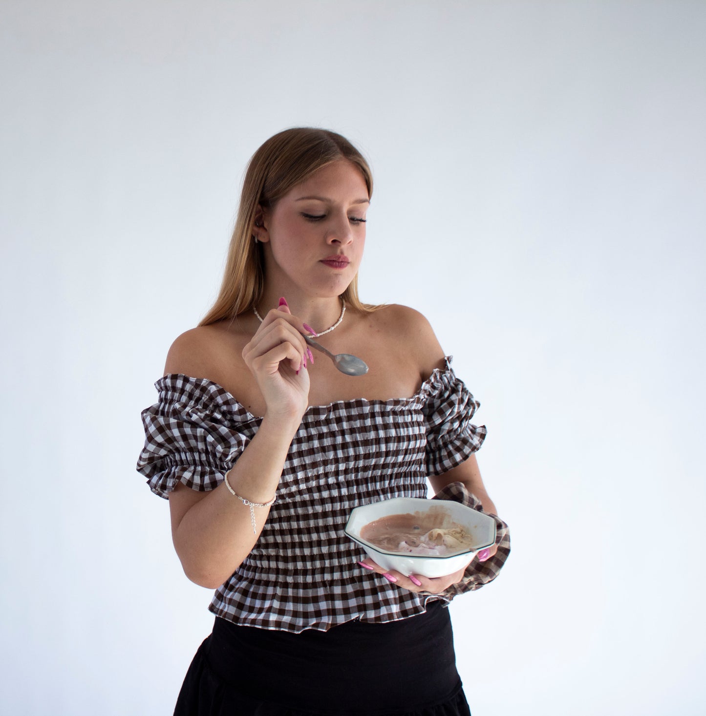Bella Gingham Brown Smocked Top