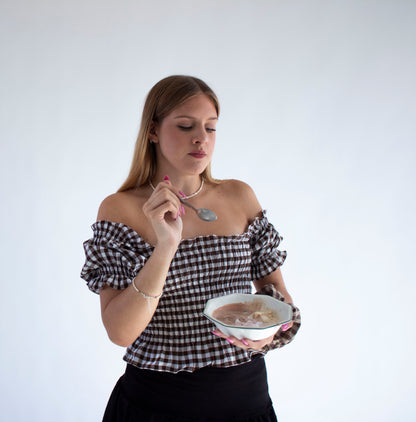 Bella Gingham Brown Smocked Top