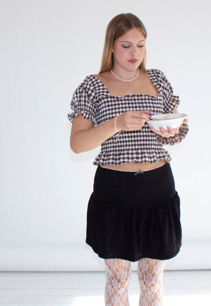 Bella Gingham Brown Smocked Top