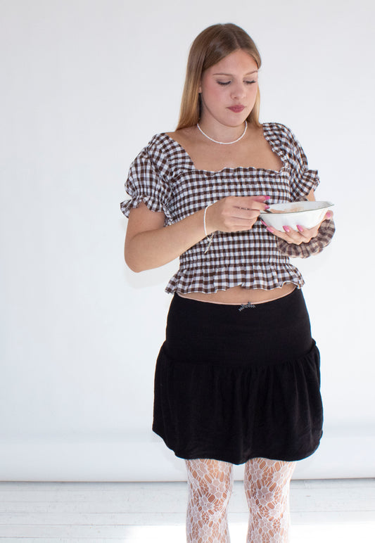 Bella Gingham Brown Smocked Top