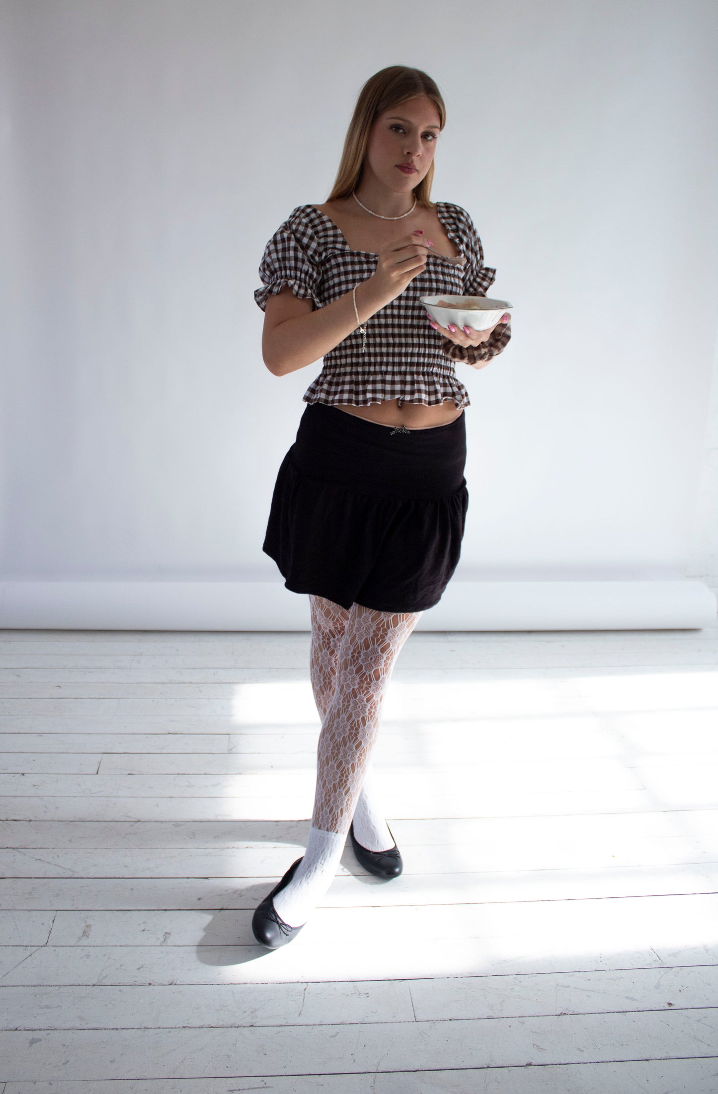 Bella Gingham Brown Smocked Top