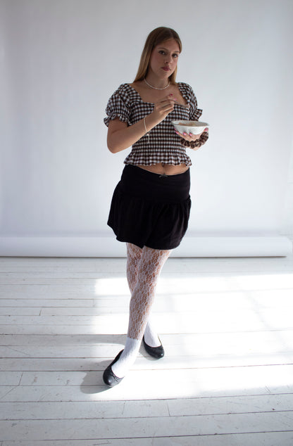 Bella Gingham Brown Smocked Top