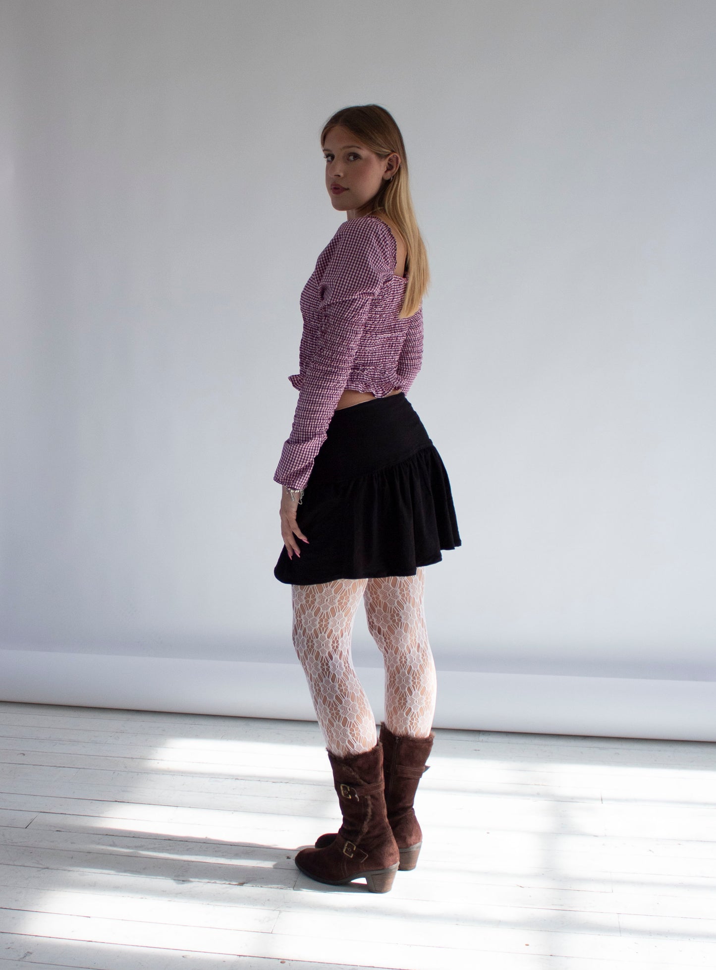 Arabella Smocked Pink Gingham Long Sleeve Top