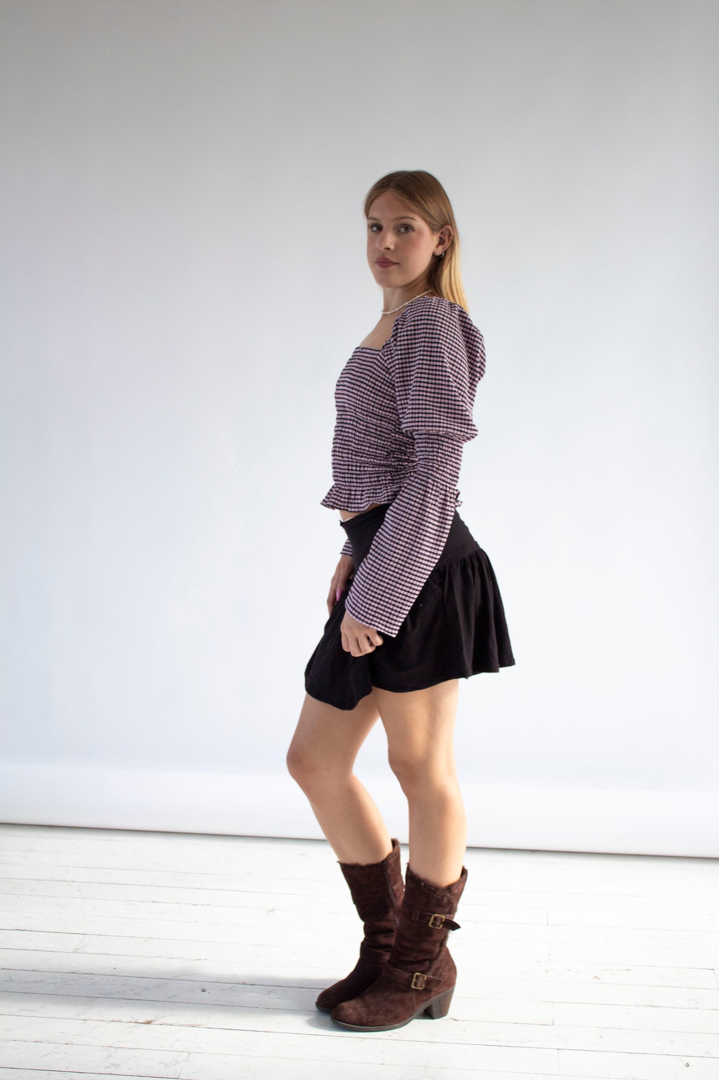 Willow Gathered Black Jersey Skirt