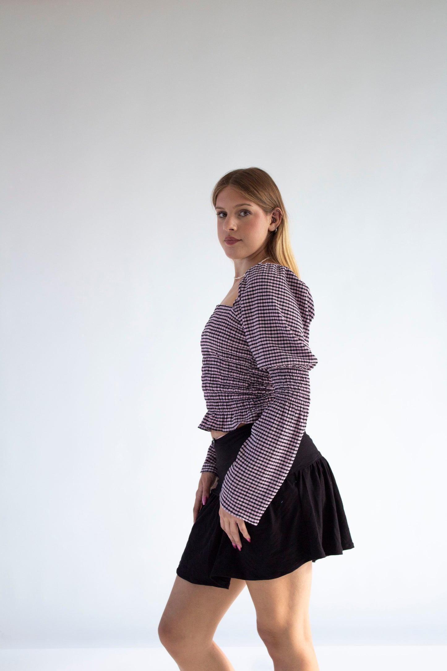 Elouise Smocked Pink Gingham Long Sleeve Top