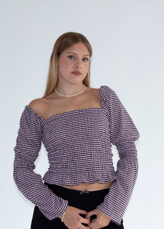 Elouise Smocked Pink Gingham Long Sleeve Top