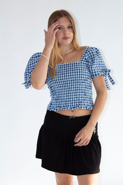 Cassandra Smocked Blue Gingham Top