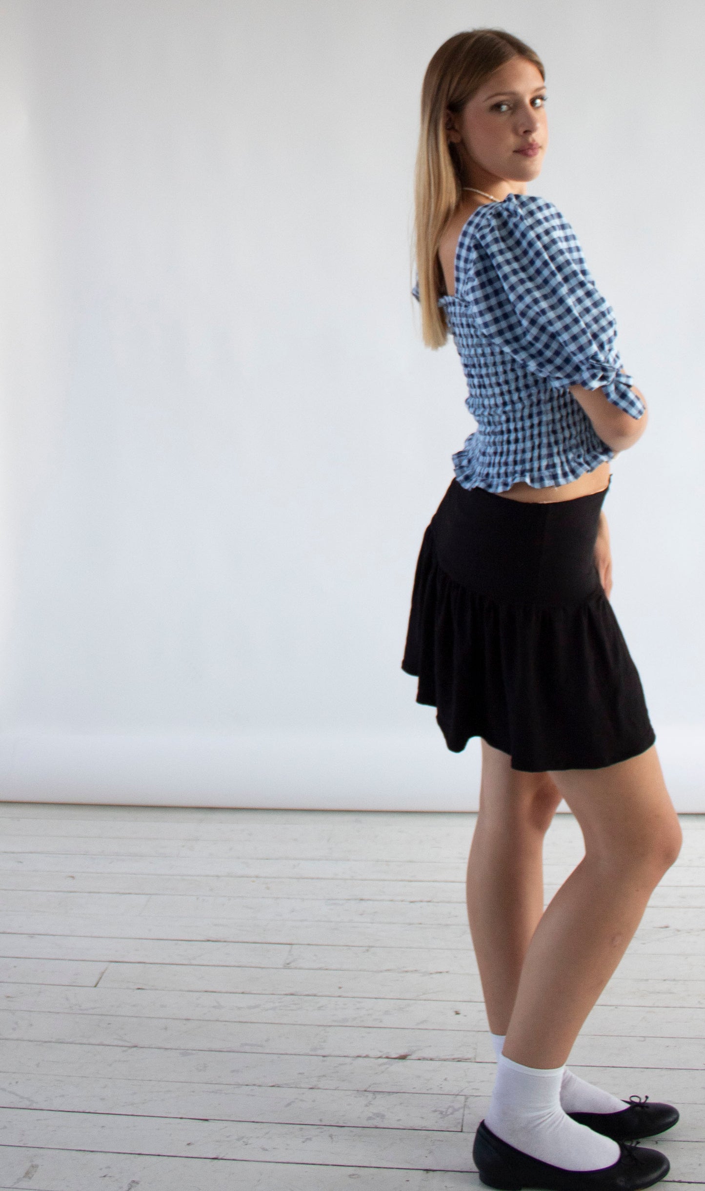 Willow Gathered Black Jersey Skirt