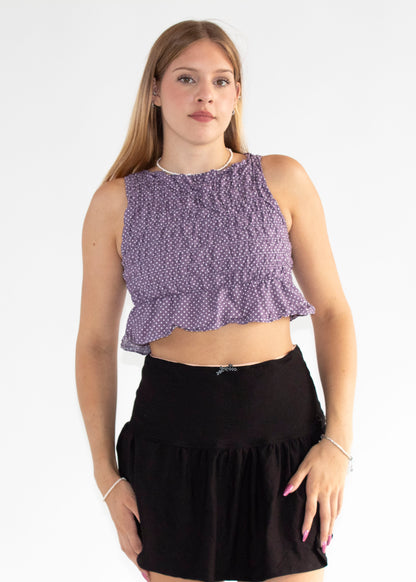 Dorothy Purple Polka Dot Smocked Top